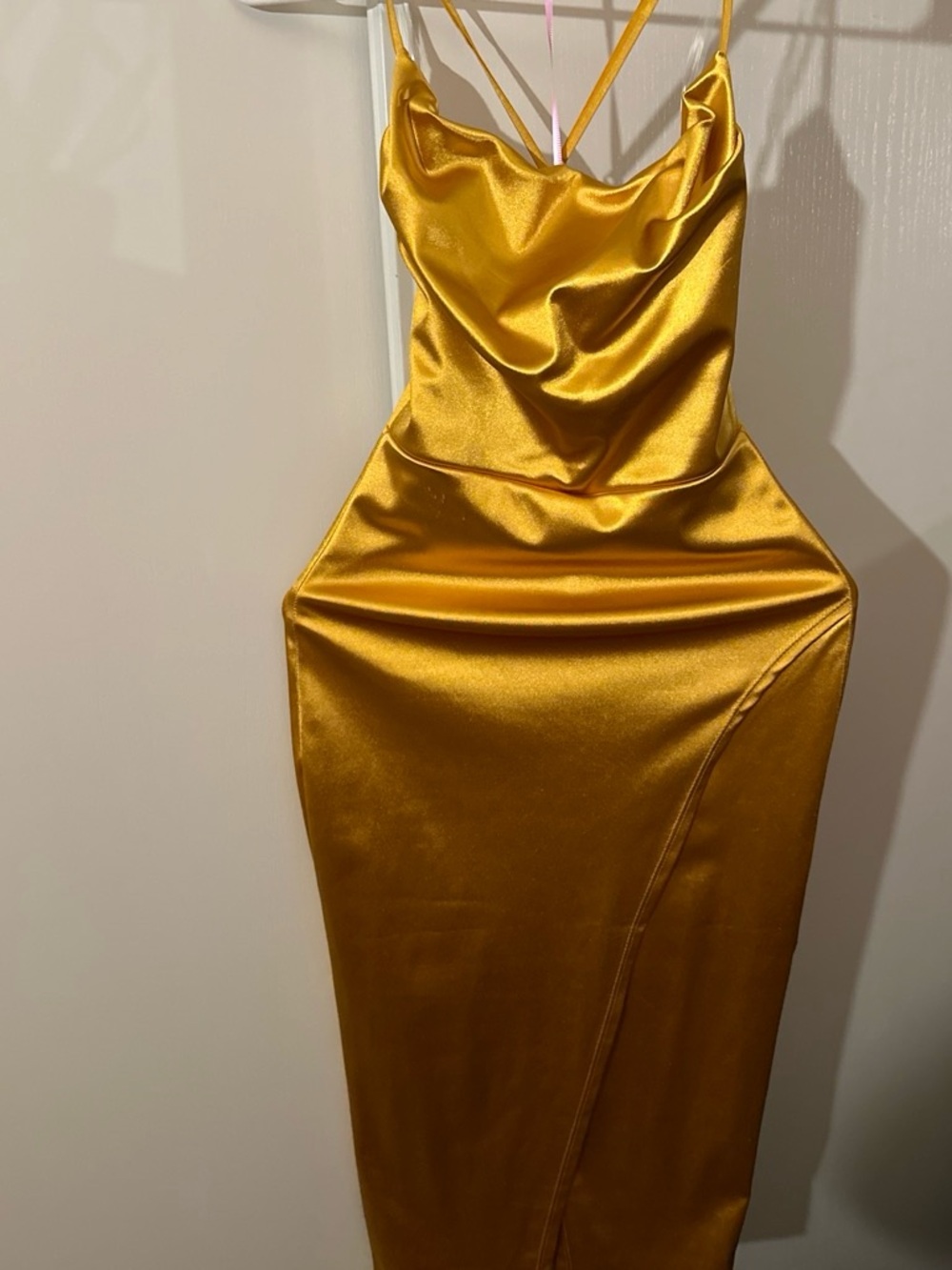 Windsor Satin Cowl Midi Dress in Gold